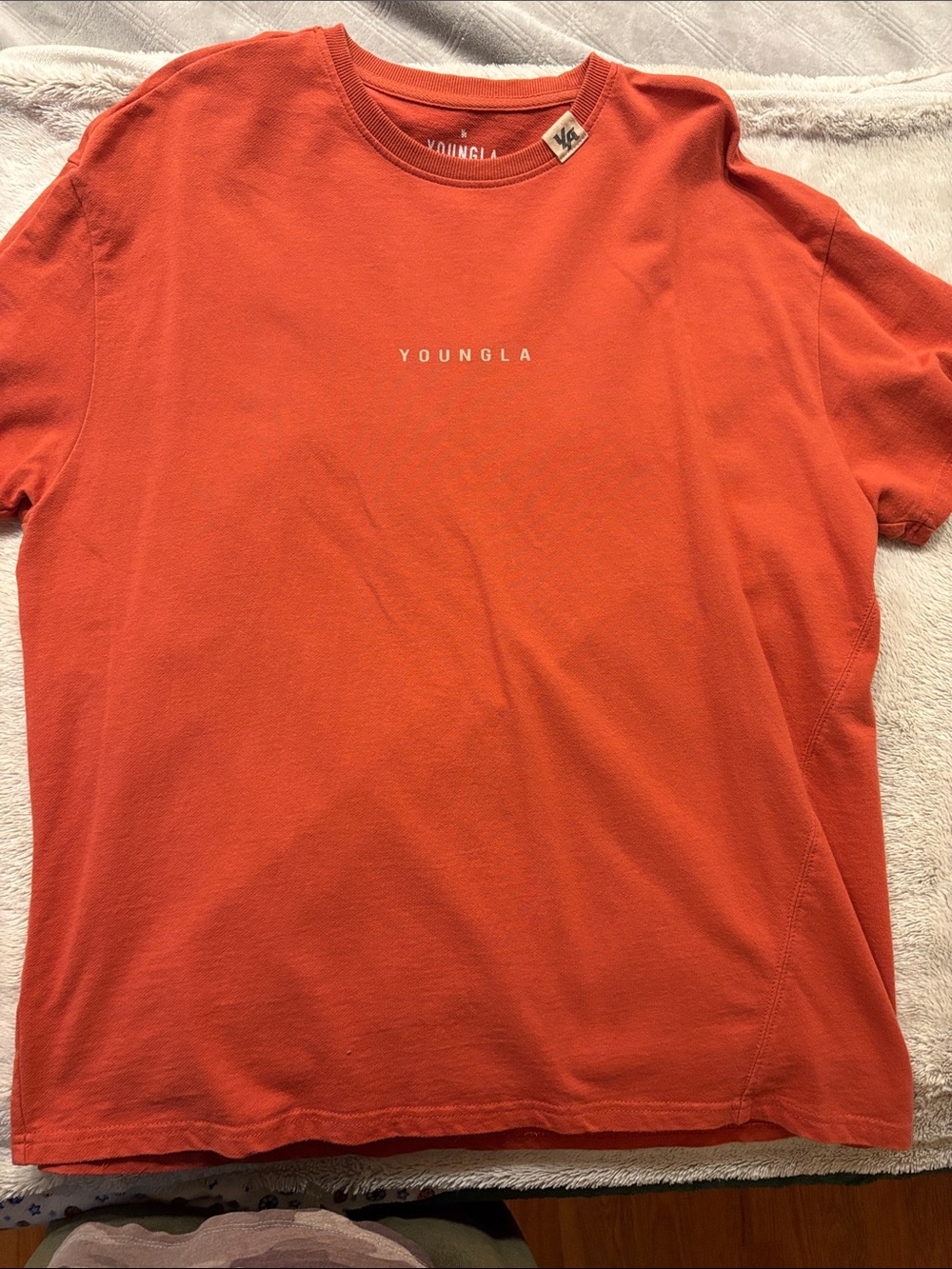 YoungLA Men's Bright Orange Crewneck Tee with Center Logo